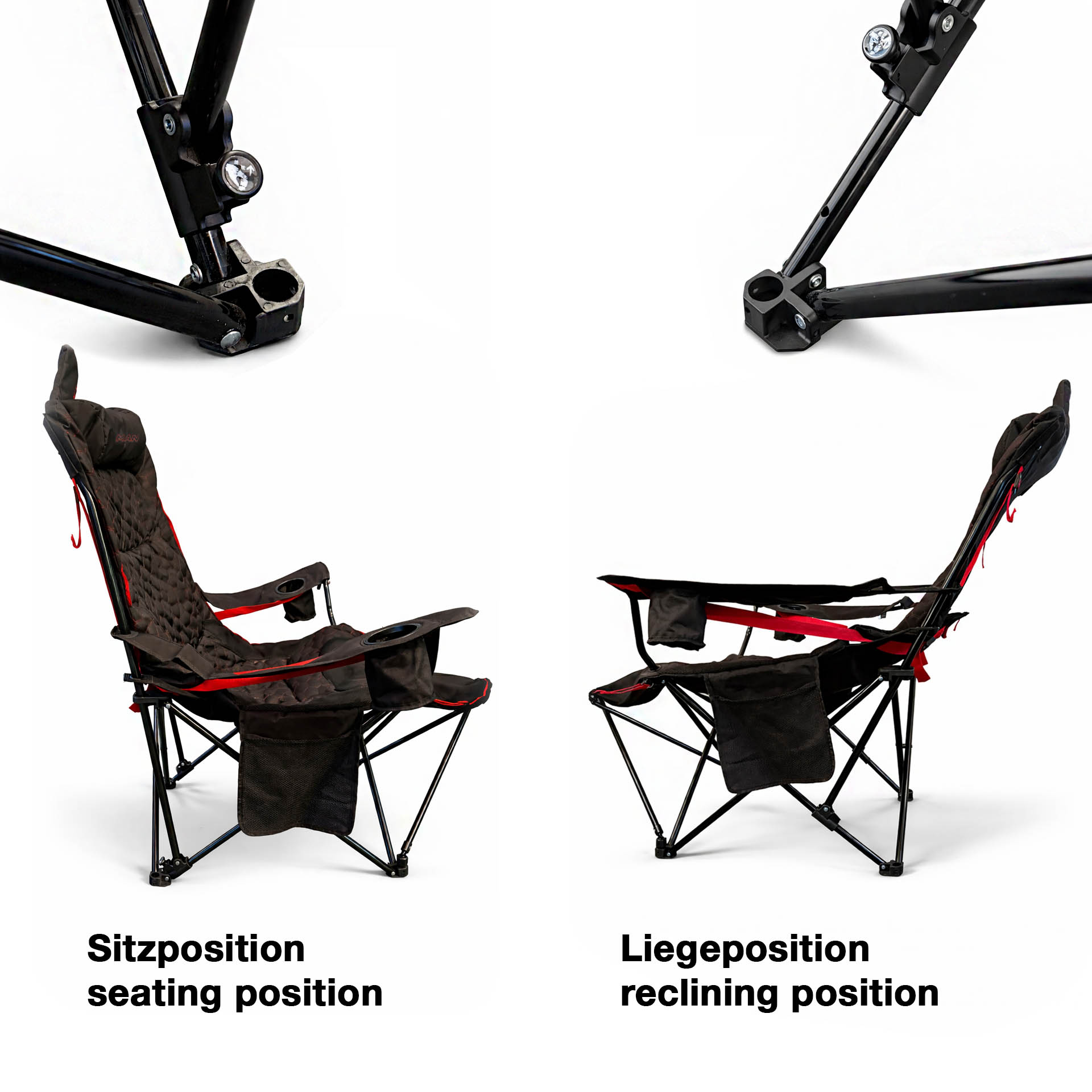 Campingstuhl mit Fußstütze belastbar bis 150kg