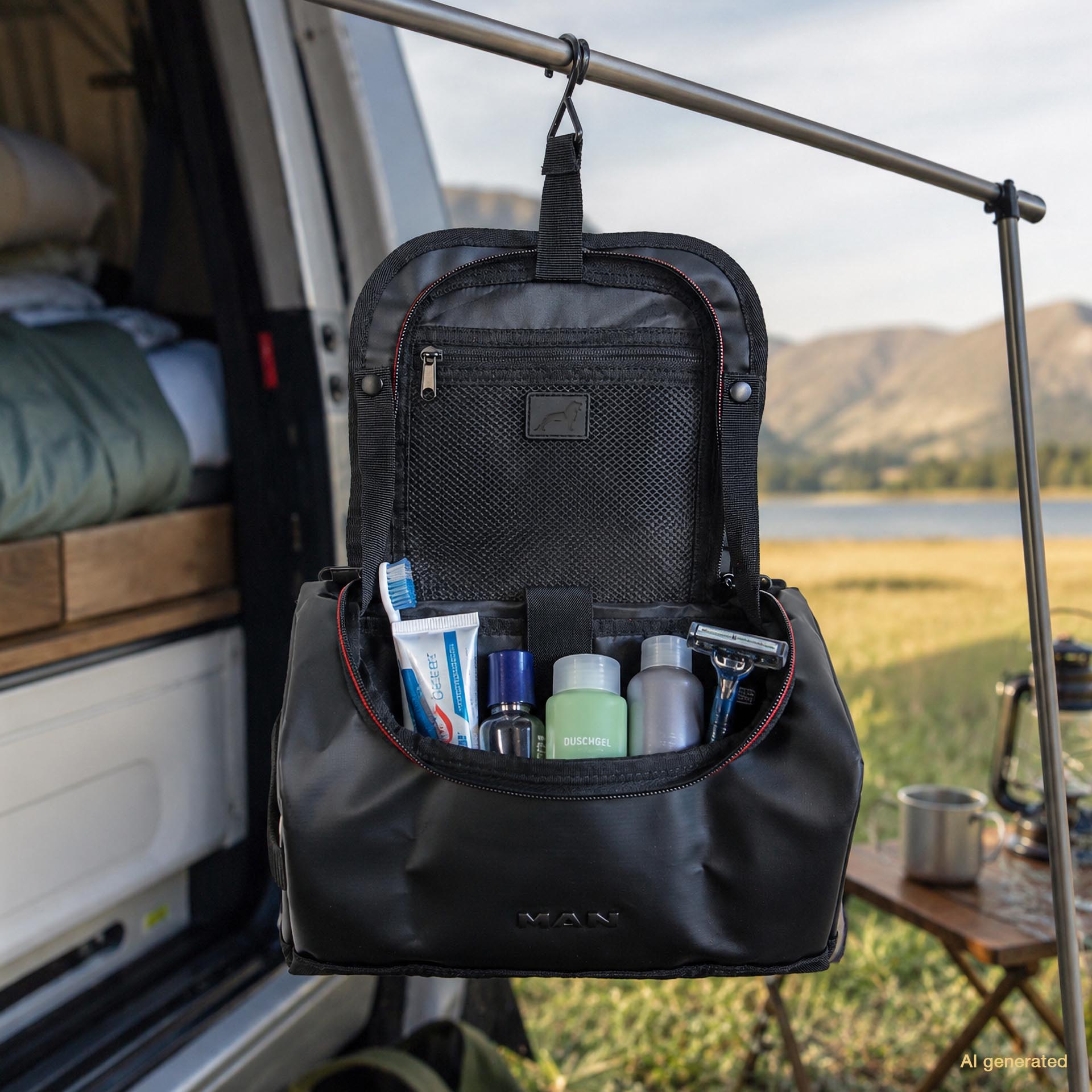 Hanging toiletry bag